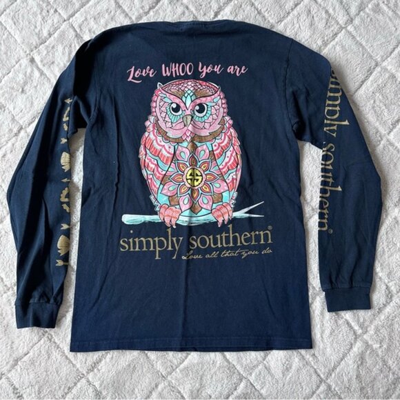 Simply Southern | “Love who you are” Owl Navy Long Sleeve tee | Size Small - Picture 3 of 11